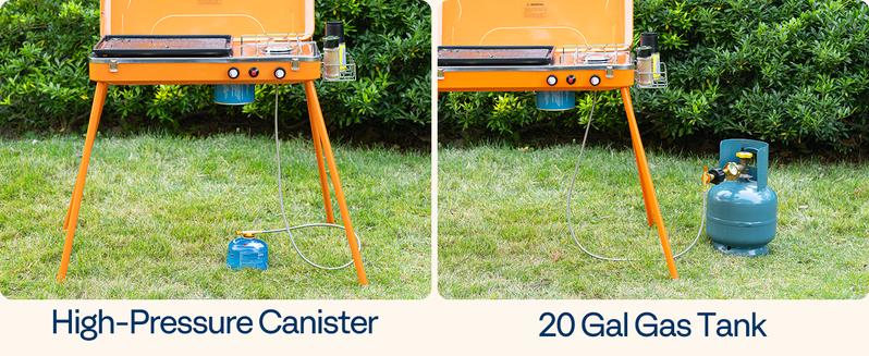 2-in-1 Gas Camping Stove with Detachable Legs, Portable Propane Grill, 20000 BTU Tabletop Grill Cooker for Party, Camping, Picnics, Backyards