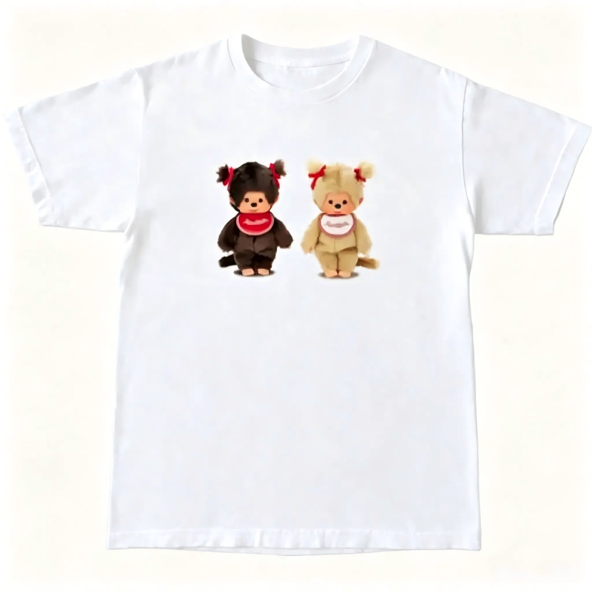Monchhichi Cute Couple Y2K Vintage Graphic T-Shirt, Funny Meme Gift - Vintage Graphic Tee – Menswear & Womenswear – Streetwear Tops – Casual Cotton Crewneck Shortsleeve T-shirt
