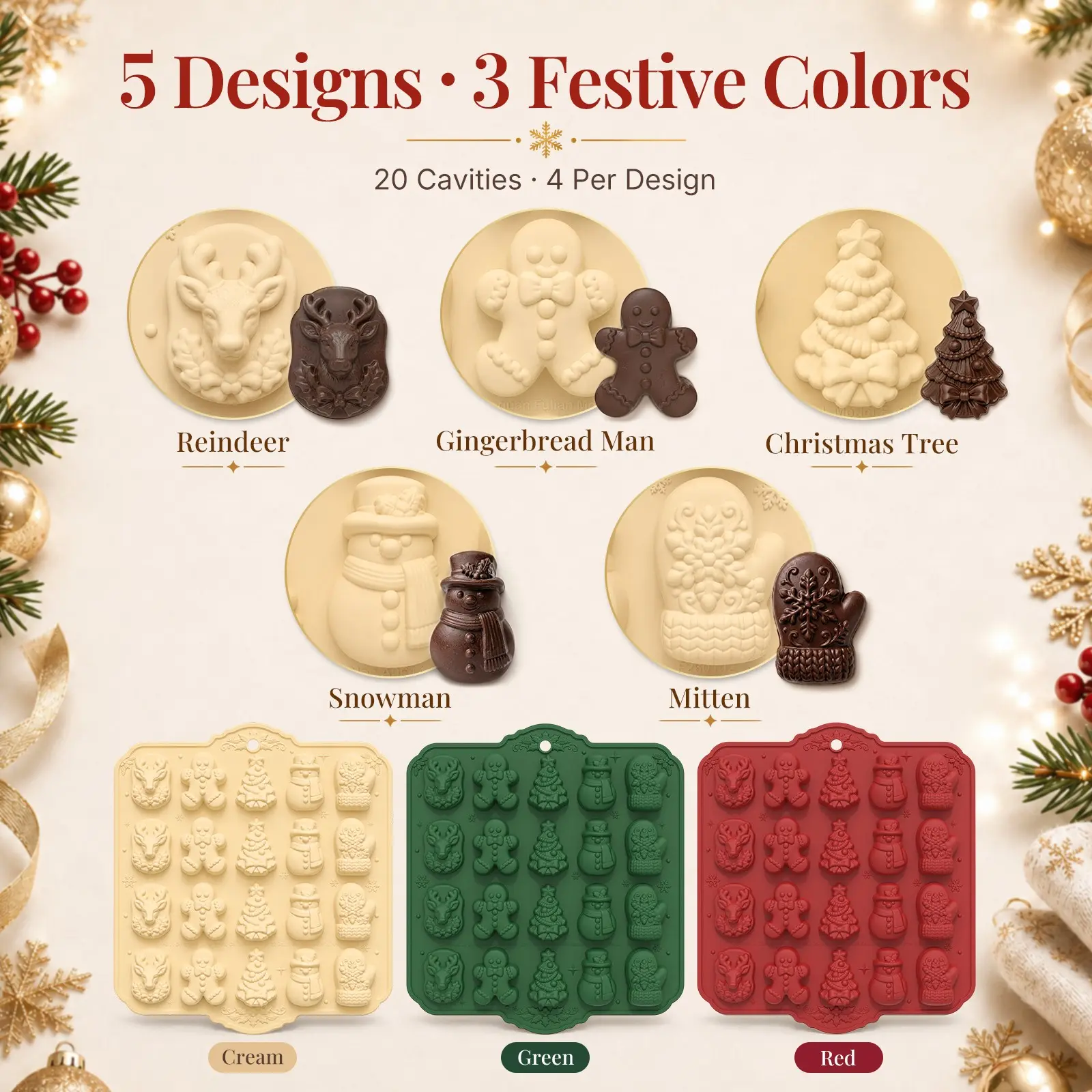 1pc Christmas Mini Cake Mold, Gingerbread Man Reindeer Snowman Tree Glove Creative Shape, Silicone Baking Molds Candy Jelly Chocolate Baking Mold, DIY Resin Mold