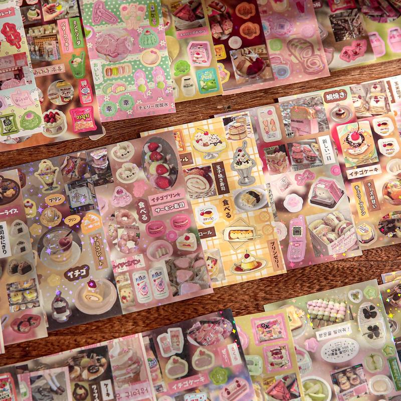 Vintage Dessert Pattern Sticker Book, Cute Sticker Book, Office Label & Sticker, DIY Decorative Sticker Book for Phone Case Water Bottle