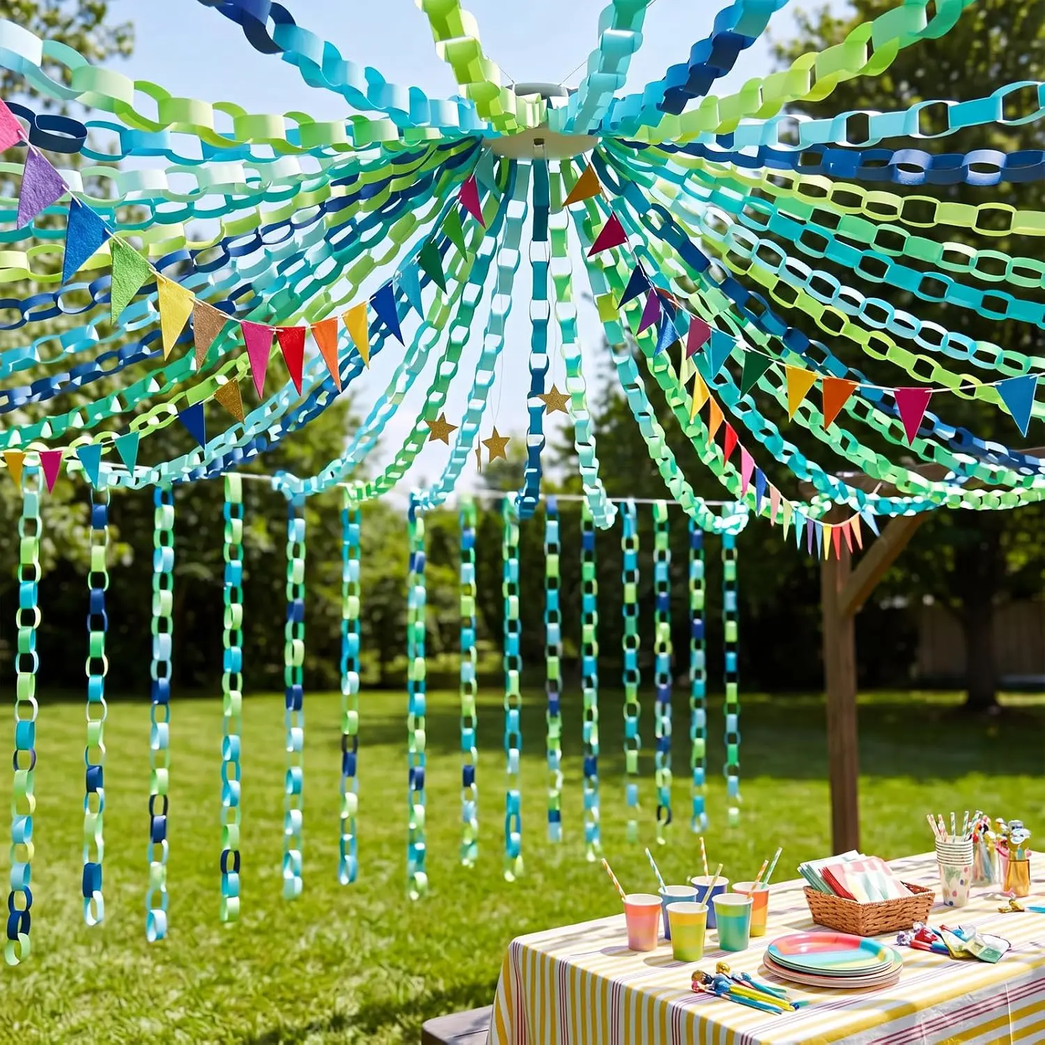 600 Sheet Paper Chain Garland Strips 1x8 Inch with Double Sided Tape, DIY Construction Paper Chains for Birthday Wedding Holiday Party Decorations, Crafts Supplies (Blue)