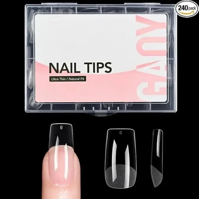 Medium Square Fake Gel Nail Tips, 12 Sizes False Full Cover Acrylic Press on Nails, 240Pcs Soft Half Matte Tips