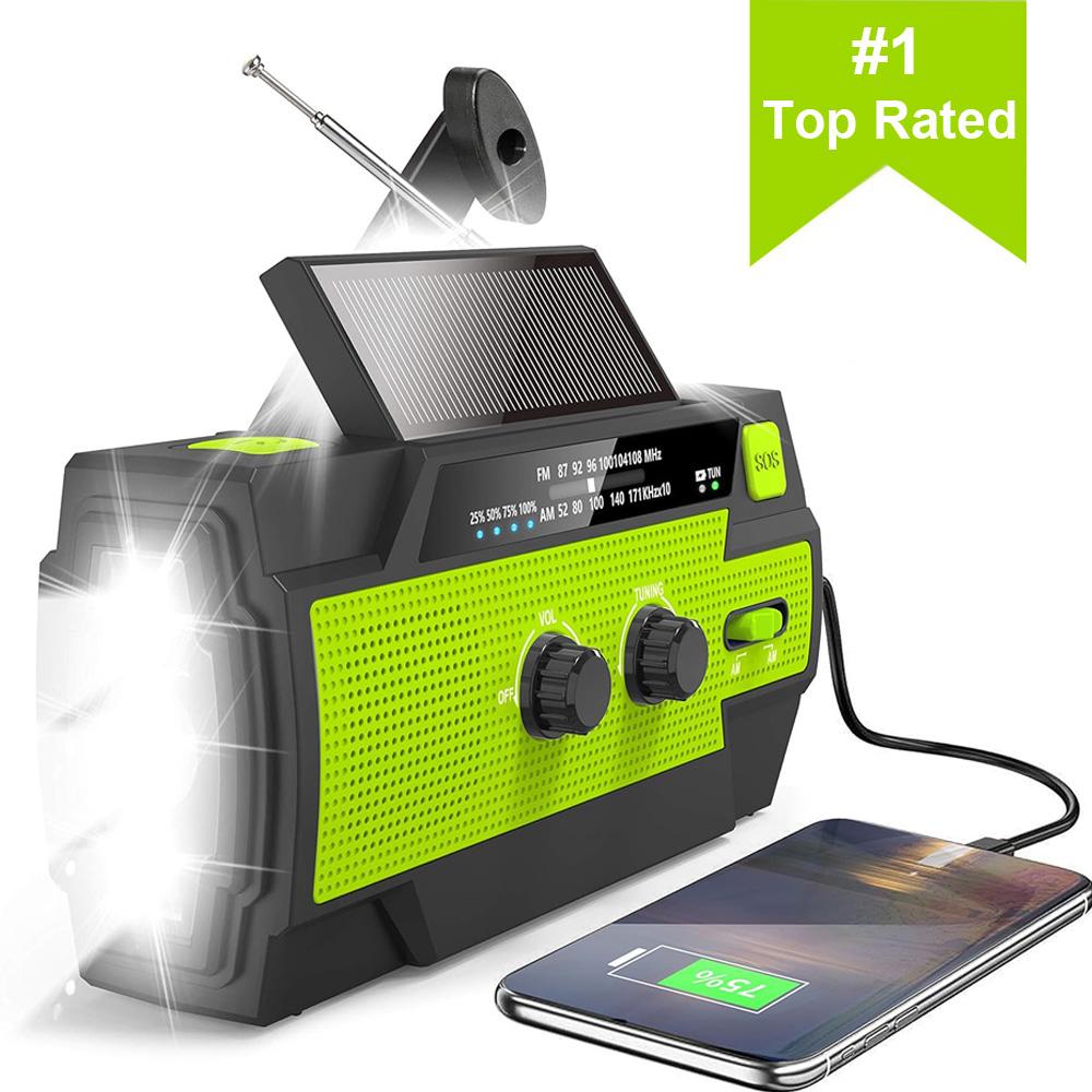 Multifunctional 4000mAh Emergency Crank Radio, Solar Powered Hand Crank Radio with Flashlight & Motion-sensor, Portable Rechargeable AM/FM Weather Radio for Home and Outdoor, Hand Crank Radio Original, Charging, Audio