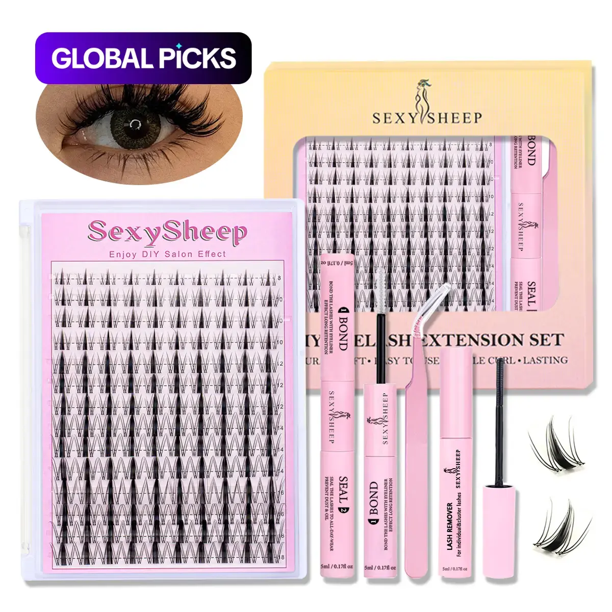 Manga C Curl Wet Look Eyelash Extension Kit, 8–16 mm Mixed-Length DIY Lash Clusters with Bond & Seal, Tweezers and Remover, Eye Makeup Enhancement Tool for Women #TOP PICKS