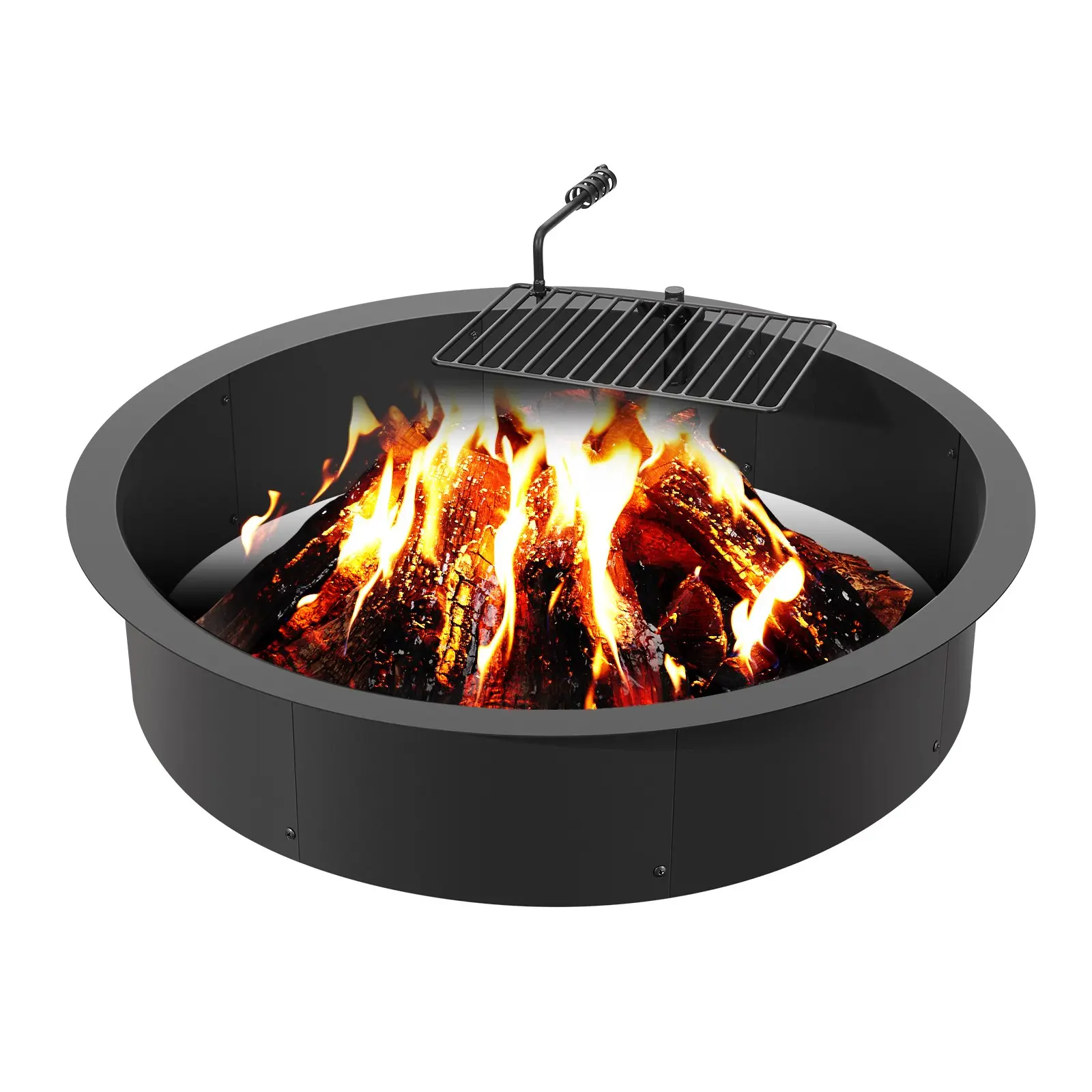 Fire Pit Ring, Fire Pit Insert with Barbecue Fire Ring, 40-In Outer/36-In Inner Diameter, 8.5in Height, Carbon Steel Liner DIY Campfire Ring above/In-Ground, for Outdoor Camping, Bonfires