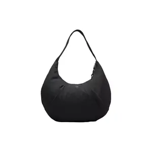 Lululemon Pleated 10L Croissant Crossbody Bag for Men and Women – Recycled Nylon, Logo Zip Closure, Black