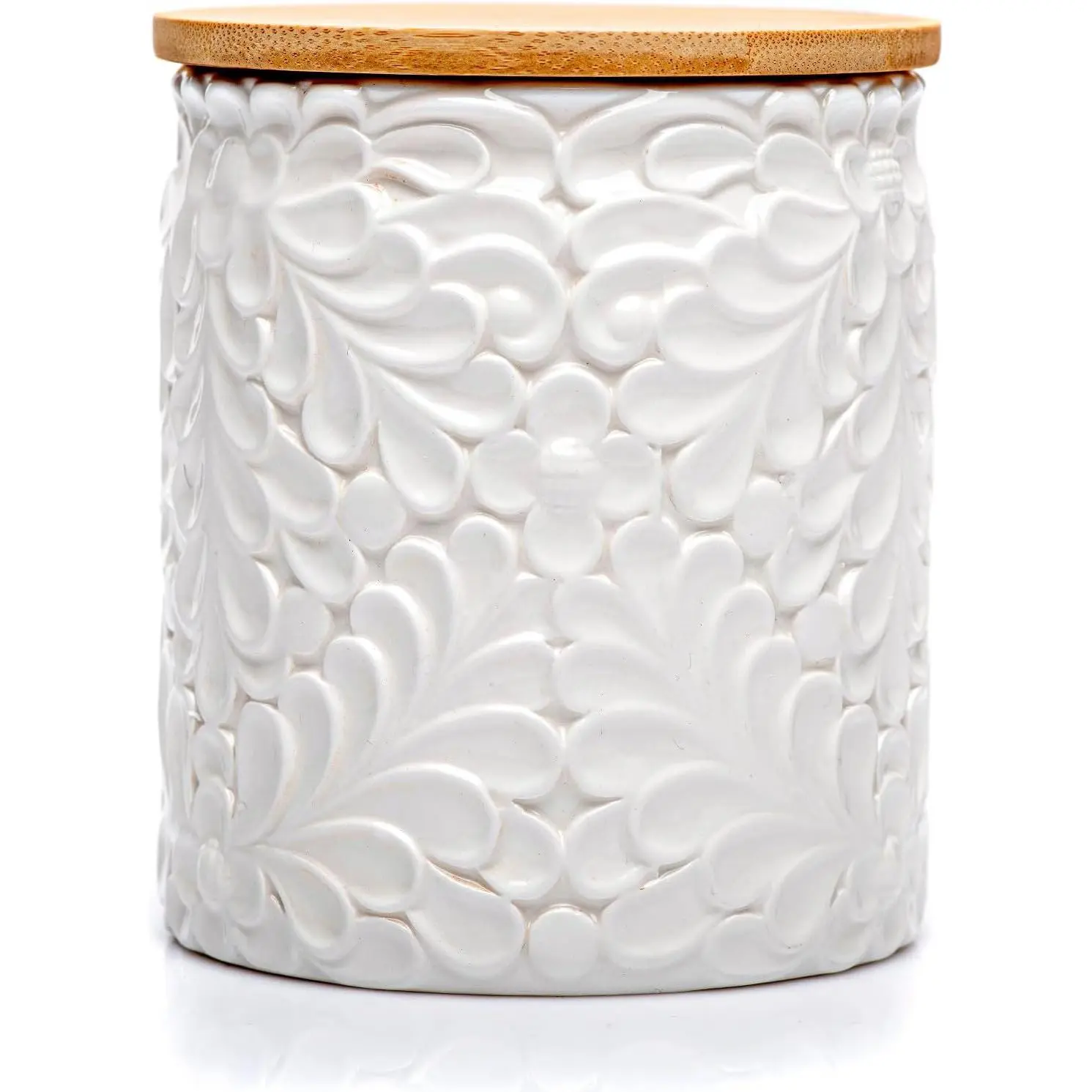 Small 30 Oz Engraved Ceramic Kitchen Canister, Airtight  Lid
