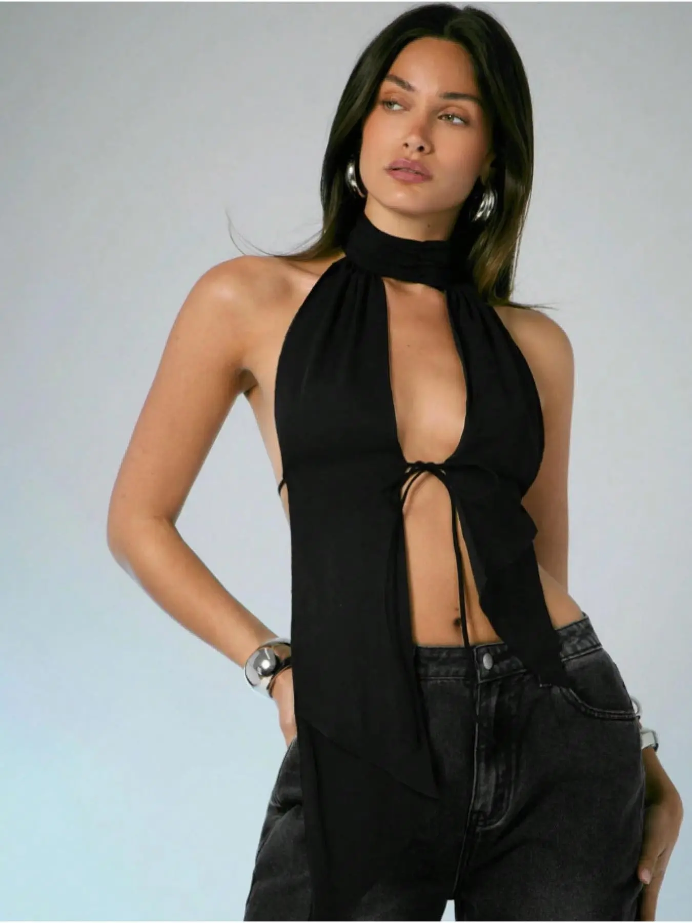 Summer European and American Style Sexy Halter Neck Tie Chic Fashion Slim Fit Split Back Mini Tank Top for Women, Trendy and Stylish Summer, Cropped Halter Top