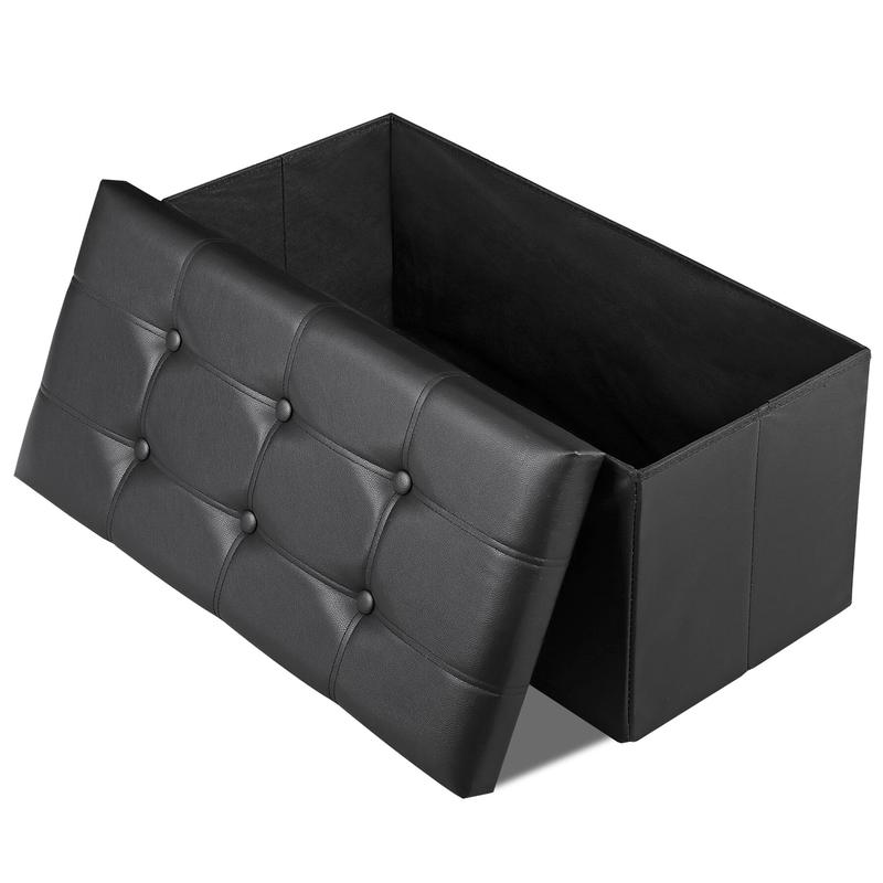 ZENY 30'' PVC Leather Storage Ottoman Bench Foldable Footrest Stool Padded Seat 350lbs Black