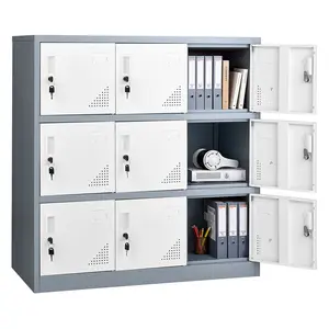 【DealsForYouDays】VEVOR 9 Doors Metal Locker, Lockable Steel Storage Cabinet, 66 lbs Loading Capacity, 2 Keys for Each Door, 3 Tiers Employee Lockers for Office, School, Gym, Easy Assembly, 35.4x 17.7x 37 in, Gray