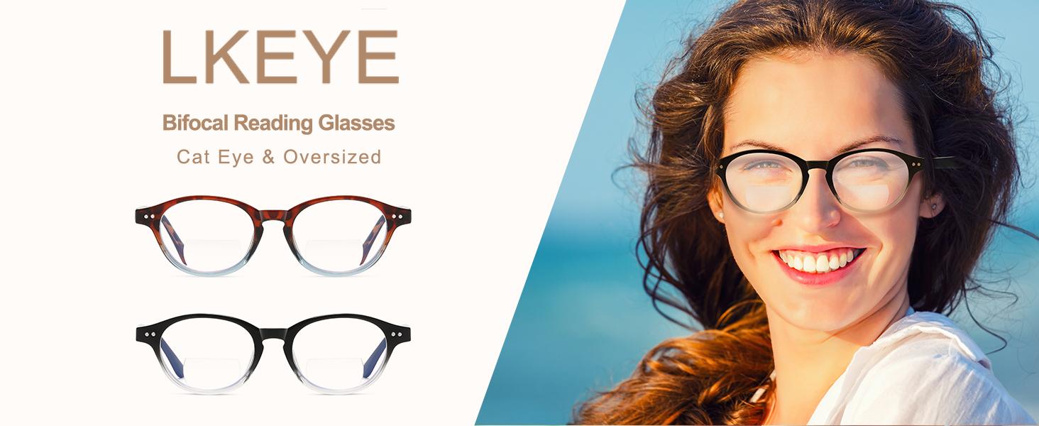 Bifocal Reading Glasses Women Blue Light Computer Progressive Readers Fashion Round Nerd Retro Clear Top Designer Stylish Cute Ladies Oval No Line Eyewear Black Leopard 2 pack LK6023 +300