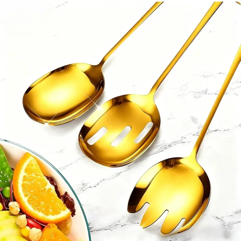 Premium 3-Piece Stainless Steel Salad Serving Set, Durable & Easy Clean, Dishwasher Safe, Ideal for Parties, Holidays, Picnics, Cutlery