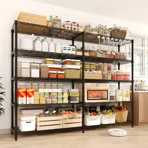 Garvee Heavy Duty L-Shaped Metal Wire Shelving Unit – 5-Tier Adjustable Commercial Food Service Rack – 1060 lbs Capacity, Rust-Resistant, Freestanding Storage Organizer for Pantry, Kitchen, Garage, or Basement, 71"W x 15.8"D x 70.5"H, Black