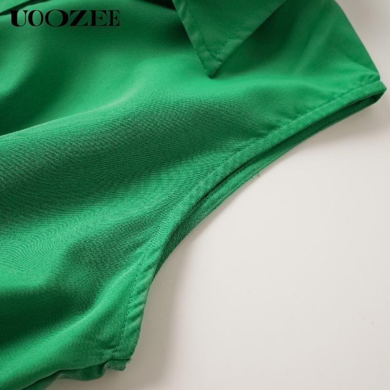 UOOZEE Women's Sleeveless Solid Color Lapel Long Dresses Midi Dresses Long-sleeved Loose Solid Color Lapel Mid-length Dress with Small Waist and Bust, One Size Up Recommended for C - Cup and Above