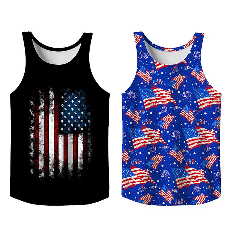 Stylish 2 Pack USA Flag Print Tank Top, Summer Men Clothes Slim Fit Apparel, Trendy T-shirts Big and Tall Gym Workout Running Tee, Comfy Casual Sleeveless
