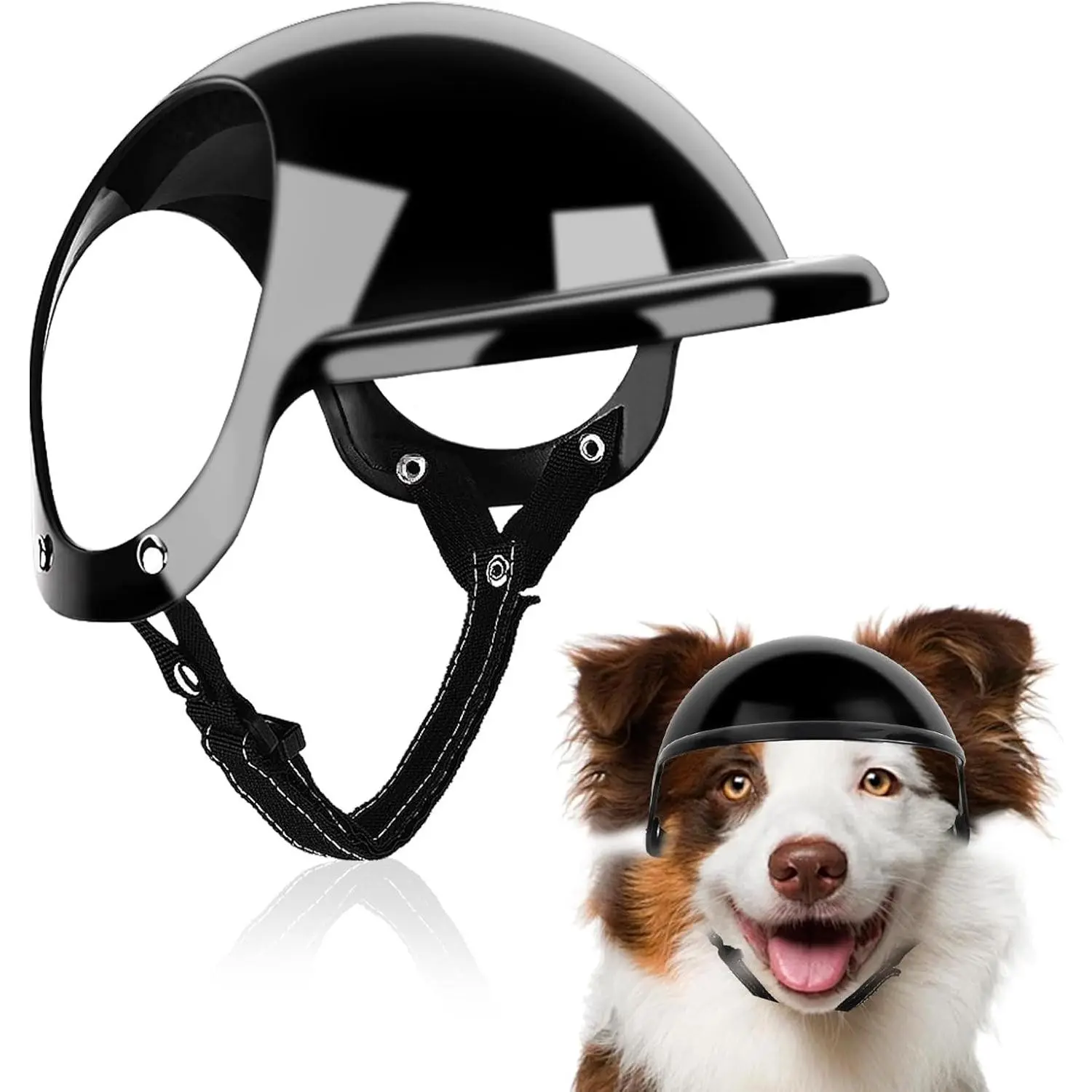Dog Helmet with Ear Holes & Adjustable Strap, Comfortable & Protective Helmet for Small Breed or Other Animals for Outdoor Driving Riding Hiking Biking (Medium, Black)