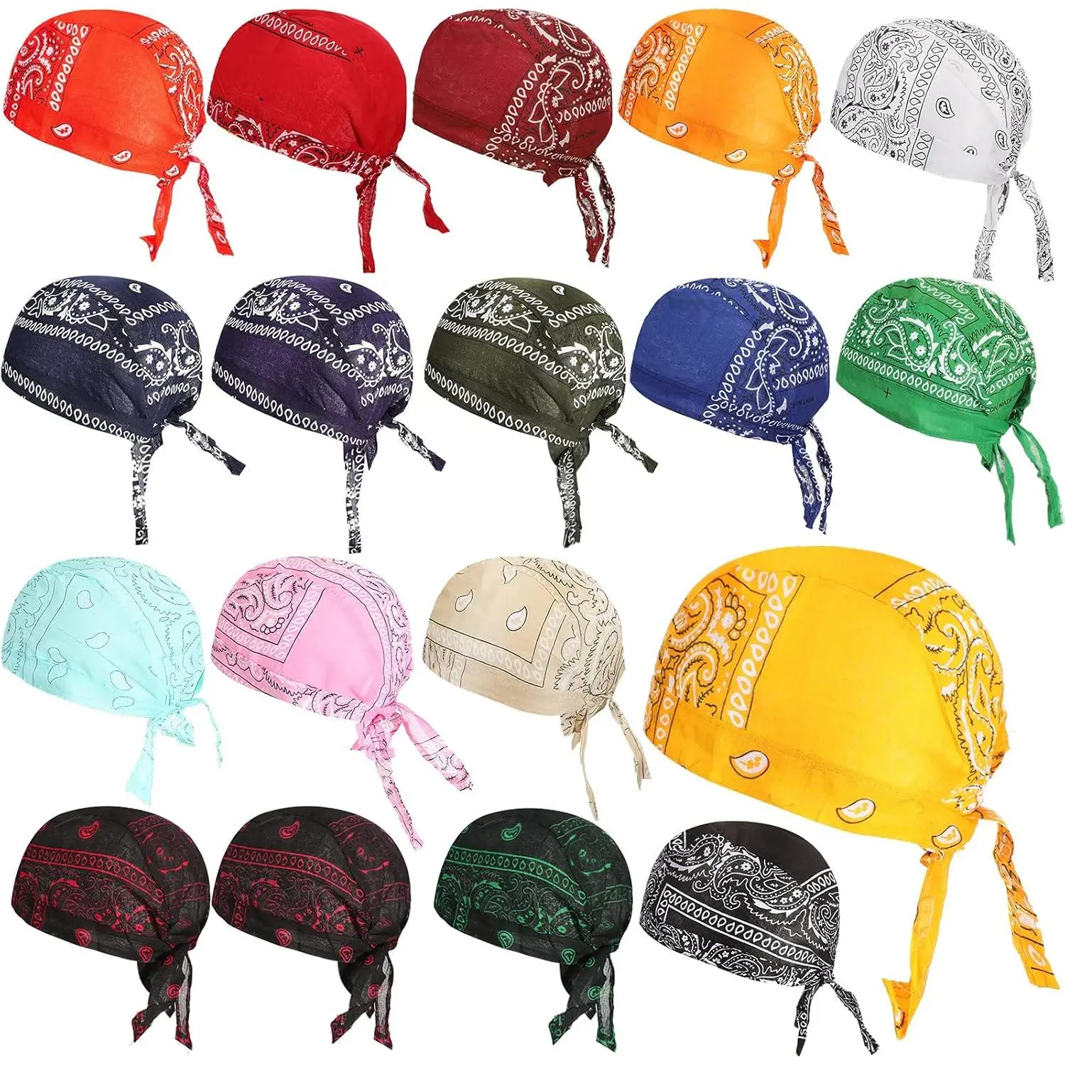 Xaatren 18 Pieces Do Rag Skull Cap Paisley Pattern Bandanna Biker Head Wraps Quick-Drying Hats, Sweat Wicking Beanie for Men and Women, Multicolor, 4XL
