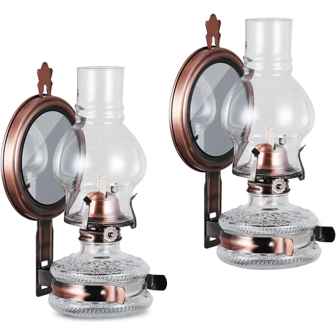 2 Pieces Large Vintage Wall Mounted Glass Kerosene Oil Lamps, Antique Decorative Hurricane Lantern for Indoor Emergency Lighting Home Decor