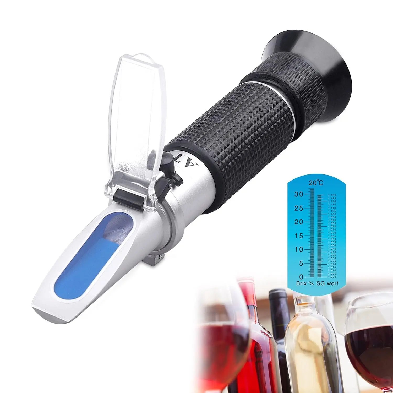 Brix Refractometer with ATC -  Digital Handheld Refractometer for   Brewing,  Scale-Specific Gravity 1.000-1.130 and Brix 0-32%