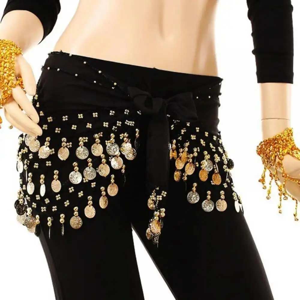 Lady Women Belly Dance Hip Scarf Accessories 3 Row Belt Skirt With Gold bellydance Tone Coins Waist Chain Wrap Adult Dance Wear