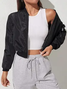 Women's Solid Color Zipper Casual Long Sleeve Jacket, Comfortable and Stylish Outerwear for Daily Wear, Perfect for Fall and Winter Seasons