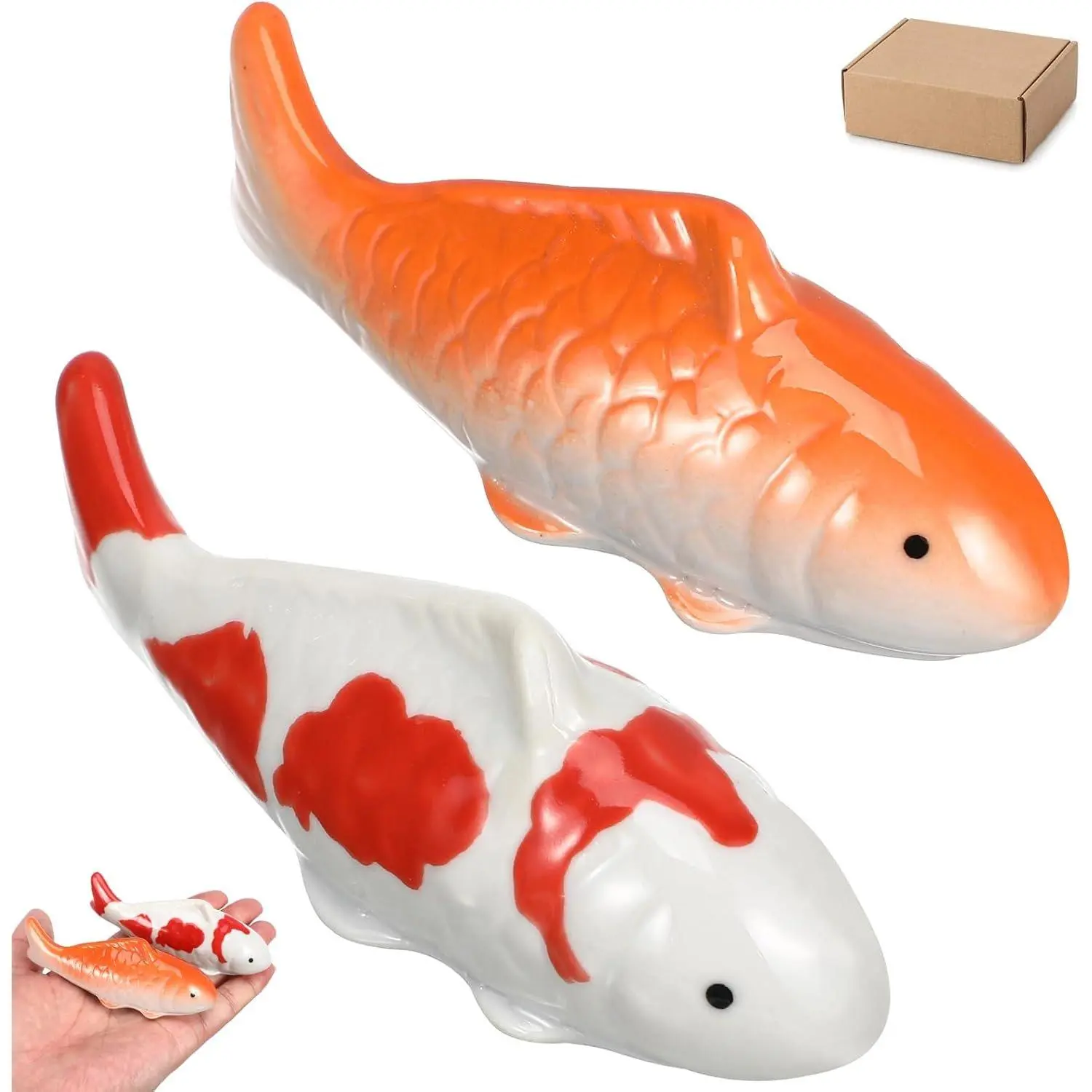 2 count Floating Fish Ceramic Koi Fish for Pond Fountain Garden Decor