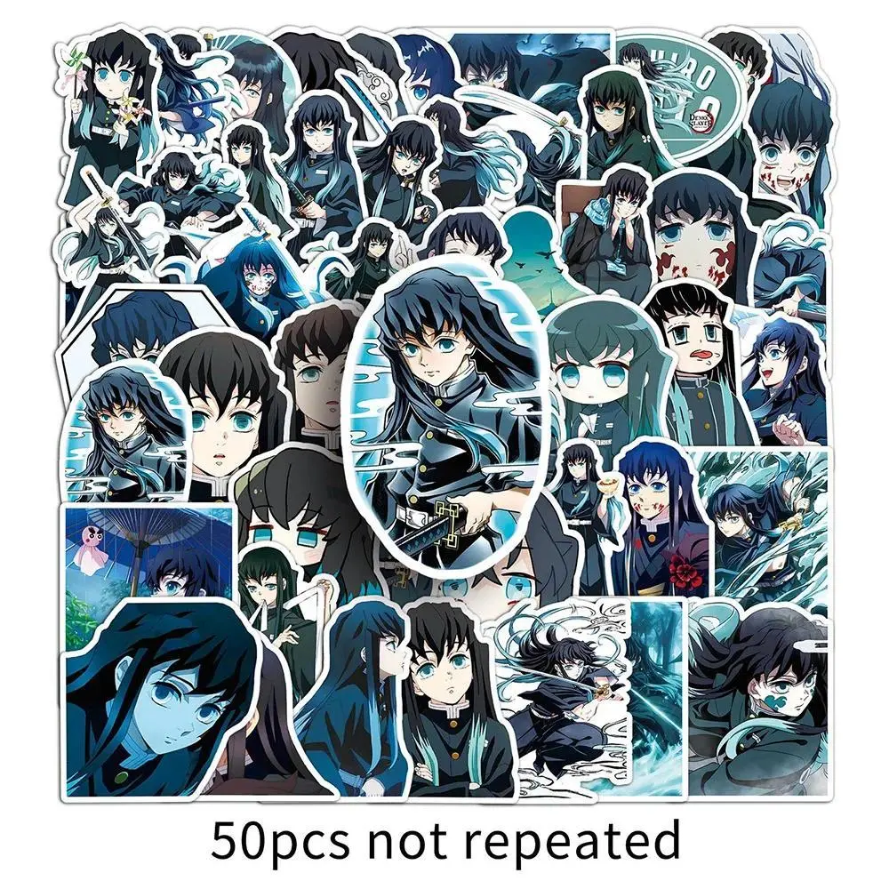 Demon Slayer Tokitou Muichirou Anime Cartoon Stickers - Multiple Packs (10/30/50pcs) DIY Paper Decal for Skateboard, Phone - Kids’ Toy & Collage Supplies