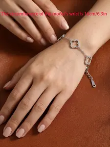1pcs ladies' luxurious hollow out four leaf flower exquisite bracelet, available in gold and silver, non fading, Anti Tarnish, and adjustable design, suitable for daily wear and layering as a French style accessory Jewelry
