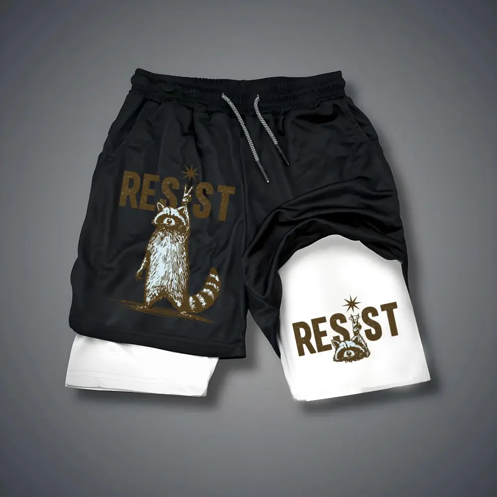 Unisex RESIST Nonviolent resistance and moderate rebellion Graphic Double-layer Shorts Personalized Pattern Y2k Clothing Double-layer Shorts,Women's Clothing, Menswear, Vintage Style,Summer Casual Oversized