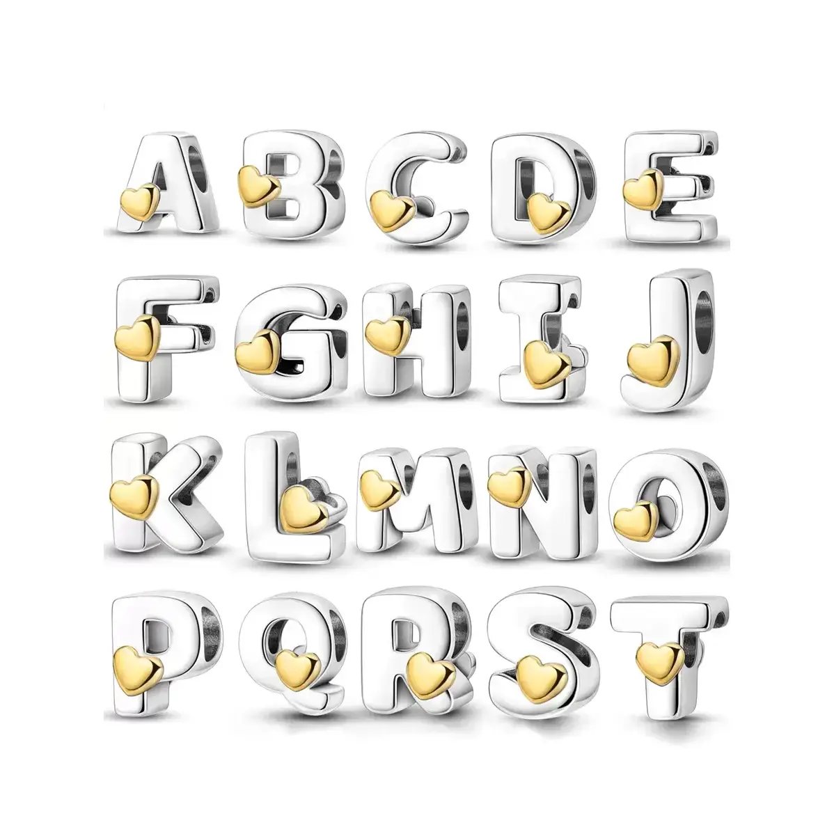 Silver-Plated Letter Beaded Artificial Letter Series Heart Pendant, Suitable For Bracelet DIY Women Jewelry