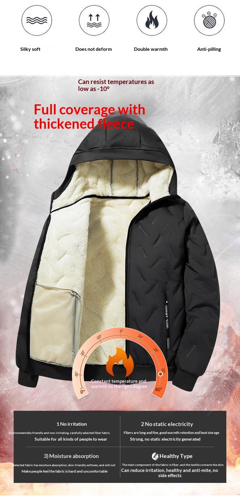 Three-Piece Set, 2025 New Ultrasonic Lamb Wool Cotton Jacket Three-Piece Set for Men, Warm Fleece-Lined Stand Collar Lamb Wool Cotton Jacket Clothes Menswear Hoodie Matching Pants Pants Suits Top Long Sleeve Long Sleeve Trouser Matching