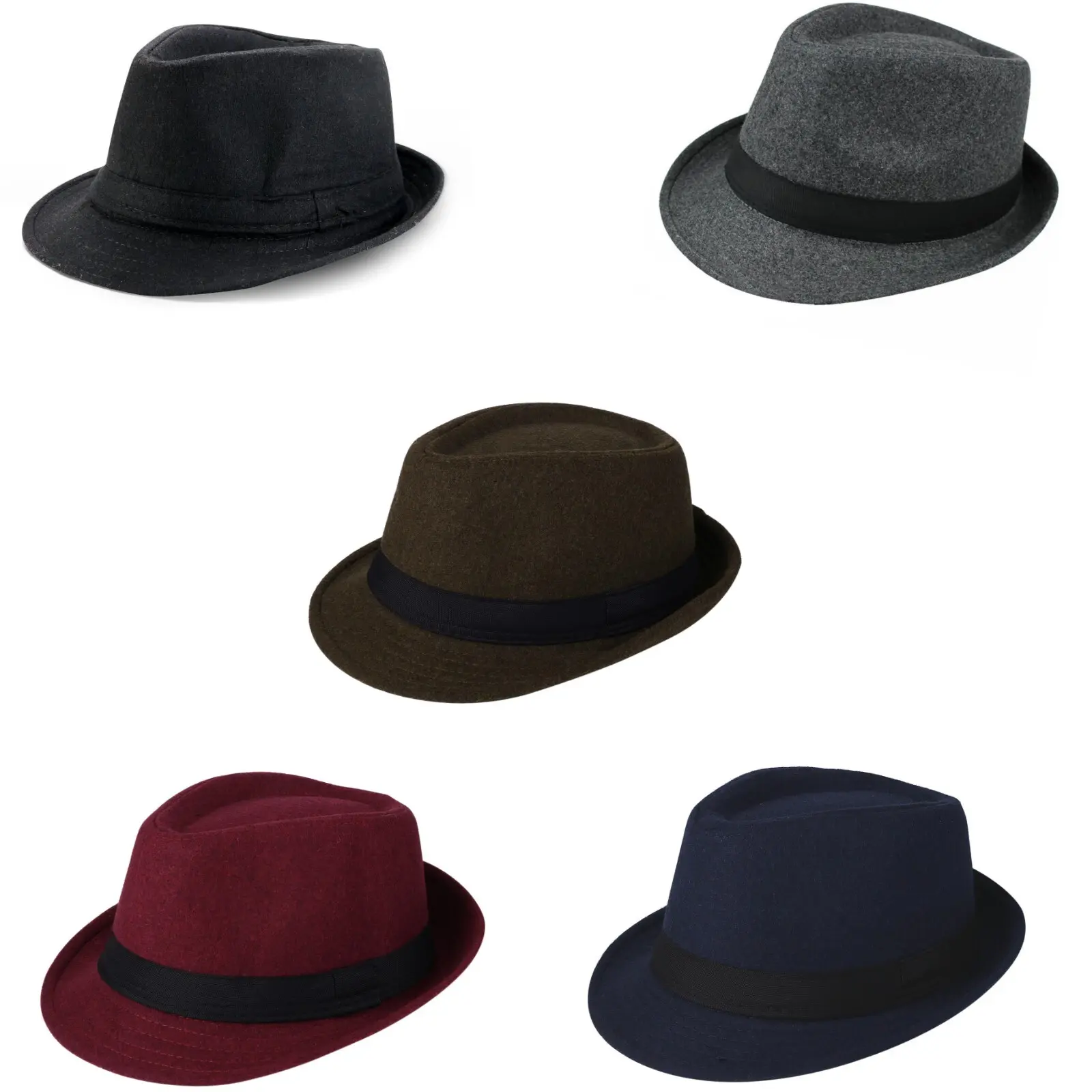 Men's Trilby Fedora Hat Manhattan Panama Jazz Cap Gangster Short Brim Derby Hat