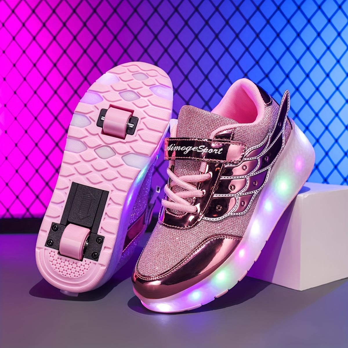 Lightweight Low Top Roller Skateboard Shoes with LED Light, Trendy Cool Anti Slip Wheel Shoes for Girls, Indoor Outdoor, All Seasons