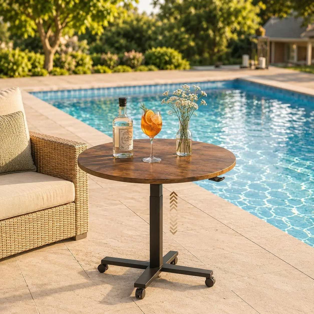 Adjustable Round Bar Table with Gas Lift, Lockable Casters, 23.6" Bistro Cocktail Table for Dining, Coffee, Home Bar, Parties & Small Apartments, 28.3"-42.5" Height Adjustable