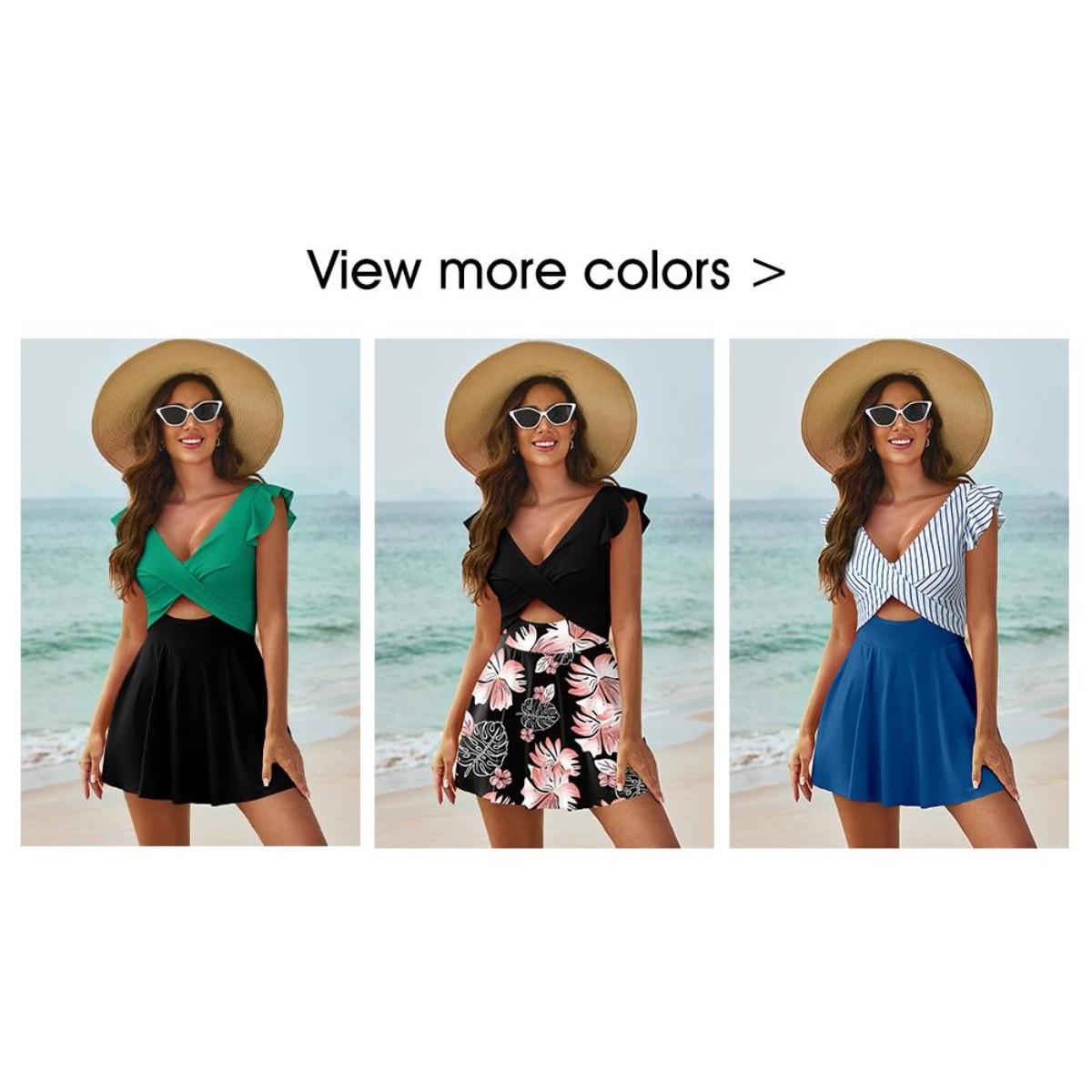 Women's One Piece Swimsuit Ruffle Cutout Swimdress Tummy Control V Neck Wrap Swimwear Swimming Sport Clothing Beach 2