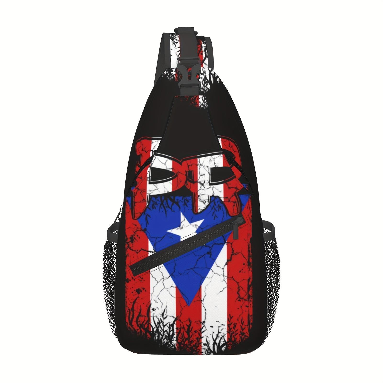 A Versatile Crossbody Chest  Featuring The Puerto Rico Flag, Perfect for Hiking  Other Activities. This Spacious  Stylish Shoulder  Is Durable  Ideal for Shopping, Work, Leisure Travel, Beach Outings bag and