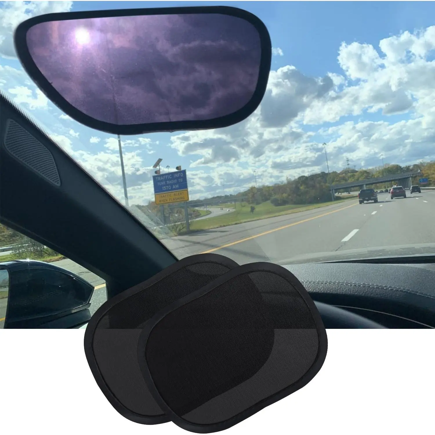 Miniature Static Cling  Window Shades, Removable Tint for  Windshield Covers Blocks Sun Glare Patch Sun Screen  Sun Shade for Side Window , Driver Window Sunshade, Glare Visor 2 Pack