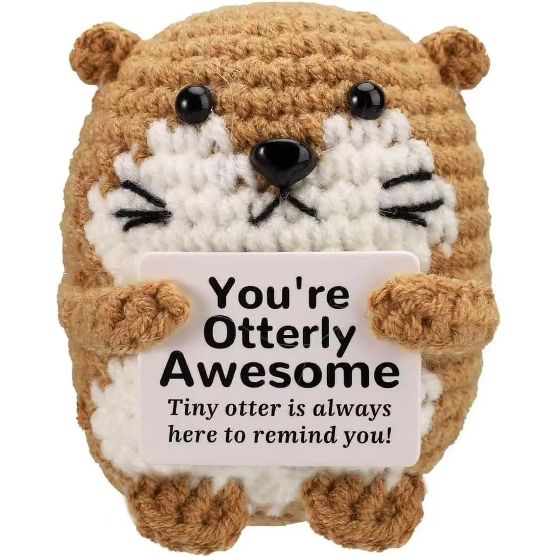 3 Inch Mini Sea Otter Crochet Handmade Cute Knitted Wool Sea Otter with Encourage Message Card for Home Office Decor Anniversary Wedding Birthday Gift for Women Men