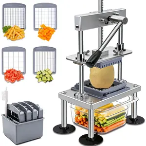 Fry Cutter Commercial Vegetable Chopper Professional Stainless Steel Potato Cutter Food Onion Dicer With 4 Replacement Blades for Tomatoes Fruit Carrots Cucumbers