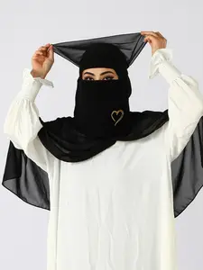 Heart Embroidered Veil, Summer Essential Breathable Tie-On Veil, Sun Protection, Elegant Muslim Daily Wear Accessory