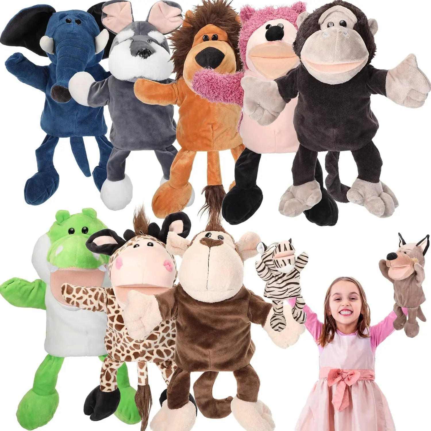 10 Pcs 12 Inch Soft Plush Animal Hand Puppets for Toddler Boys Girls, Ideal for Storytelling Teaching Role Playing, Lovely Style