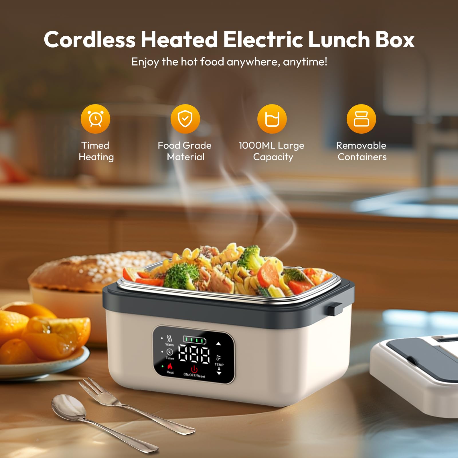 Self-Heating Lunch Box, Rechargeable Portable Food Heater, Cordless Heated Lunchbox, Easy & Convenient for Meal Prep, Thermal Lunch Boxes Ideal for Office, Travel, Car, Picnic & Outdoor Use #GLOBAL PICKS