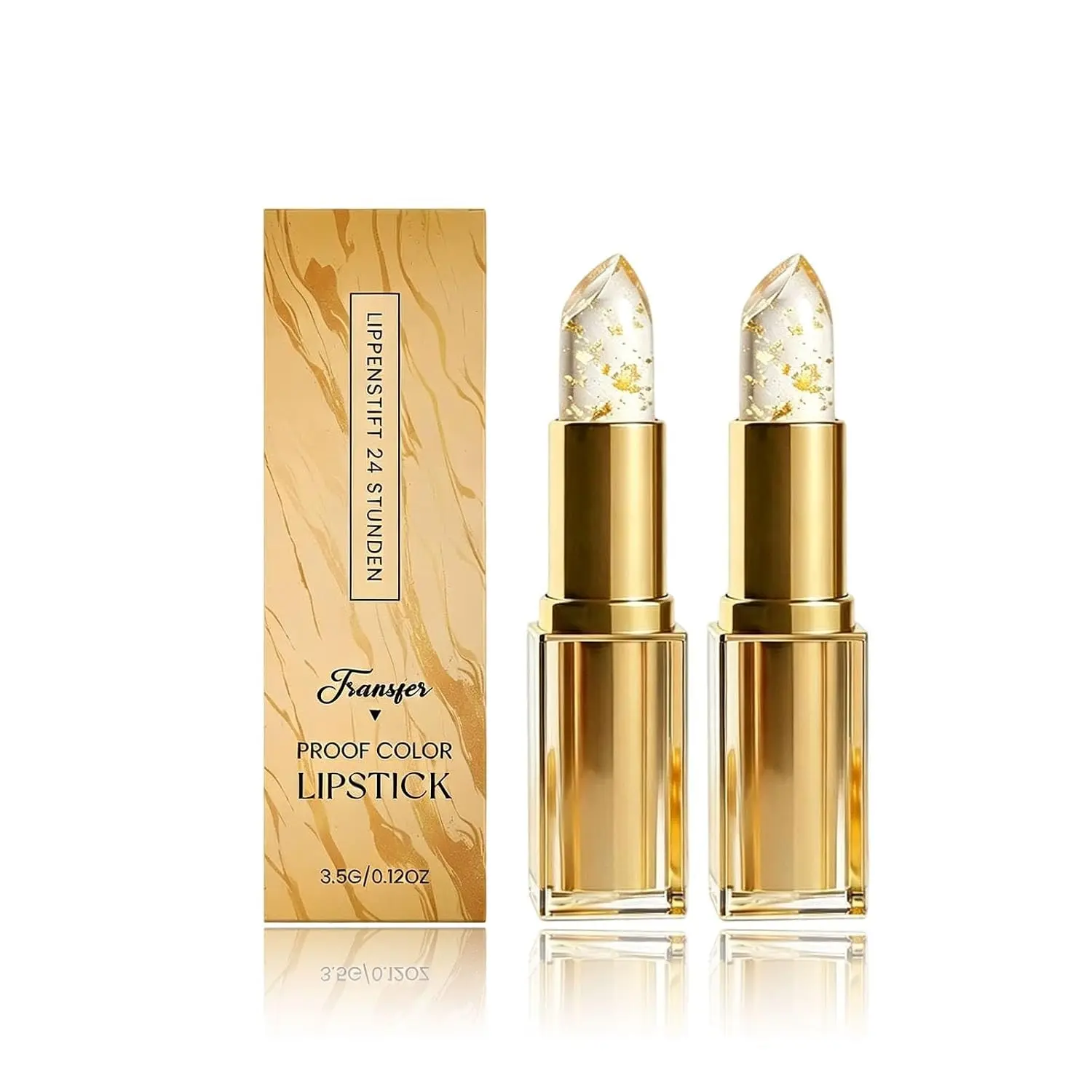 2PCS Color Changing Lipstick,Gold Crystal Ph Lipstick Color Changing,Long Lasting 24 Hours Moisturizing Glossy Shine Lip Gloss Gift for Women's Valentine's Day, Christmas, Anniversary, Back to School