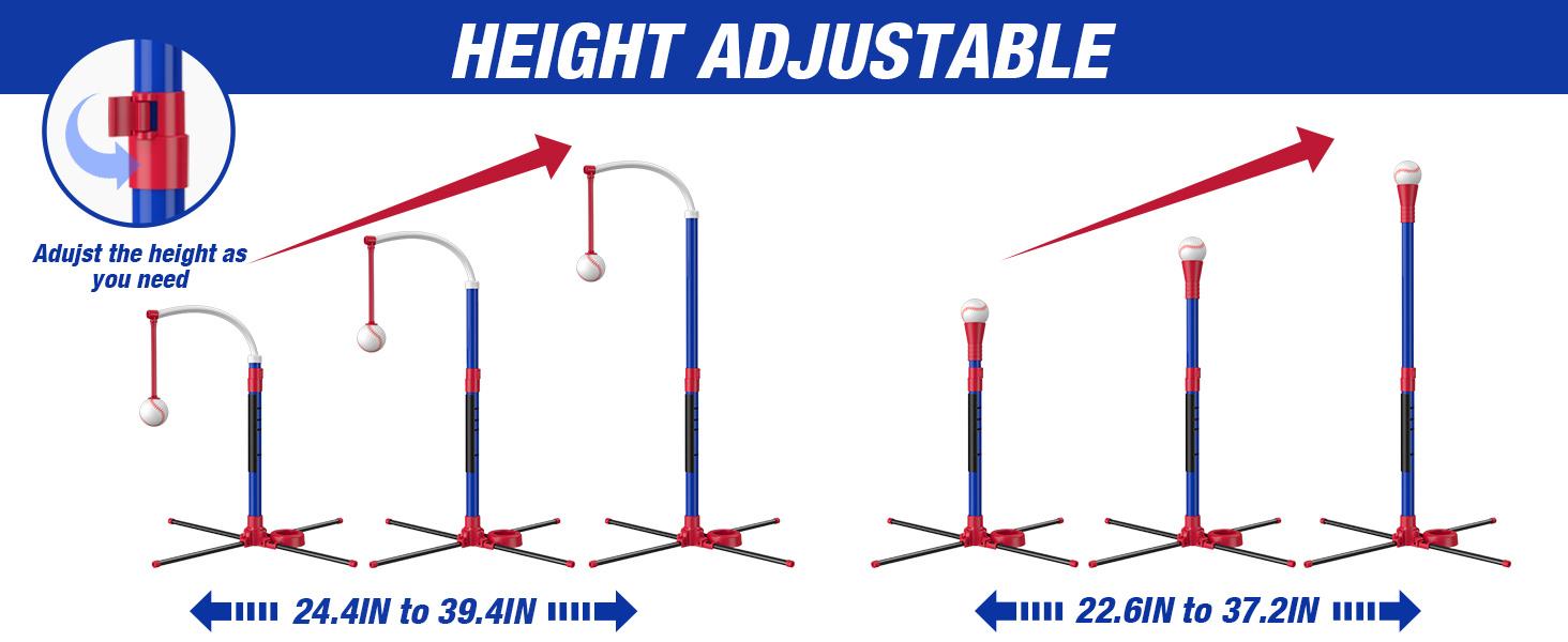 SUNDAY MIRTH 3-in-1 Baseball Set for Kids 3-5 - Tee Ball Stand, Hanging Tee, Ball Launcher and 6 Softballs - Adjustable Height, Indoor/Outdoor Sport Gifts for Boys, Blue