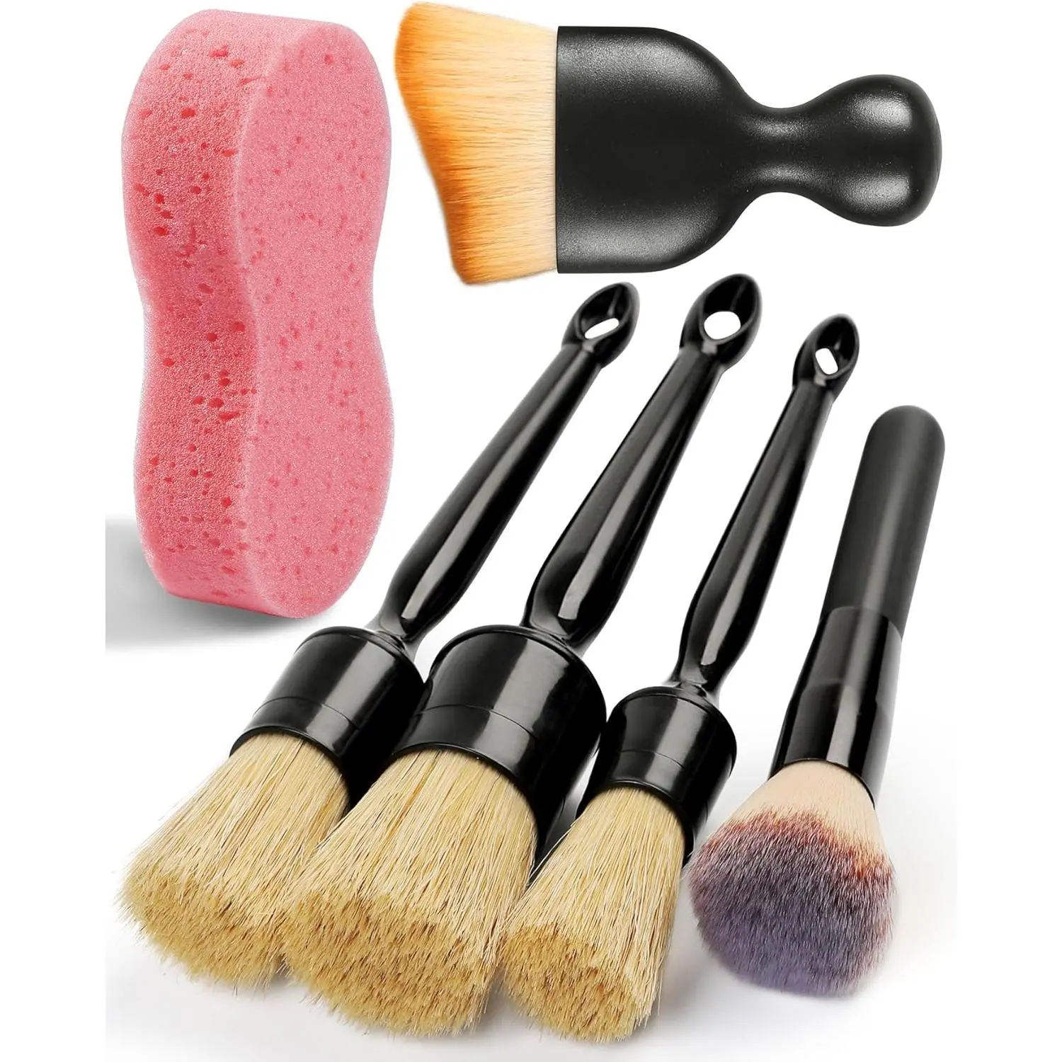 6 count  Detailing Brush Set, Ultra Soft Boars Hair Detail Brushes, Automotive Cleaning Brush Kit for Wheels, Air Vent, Leather Seats,  Auto Exterior Interior Detailing Brushes Tool