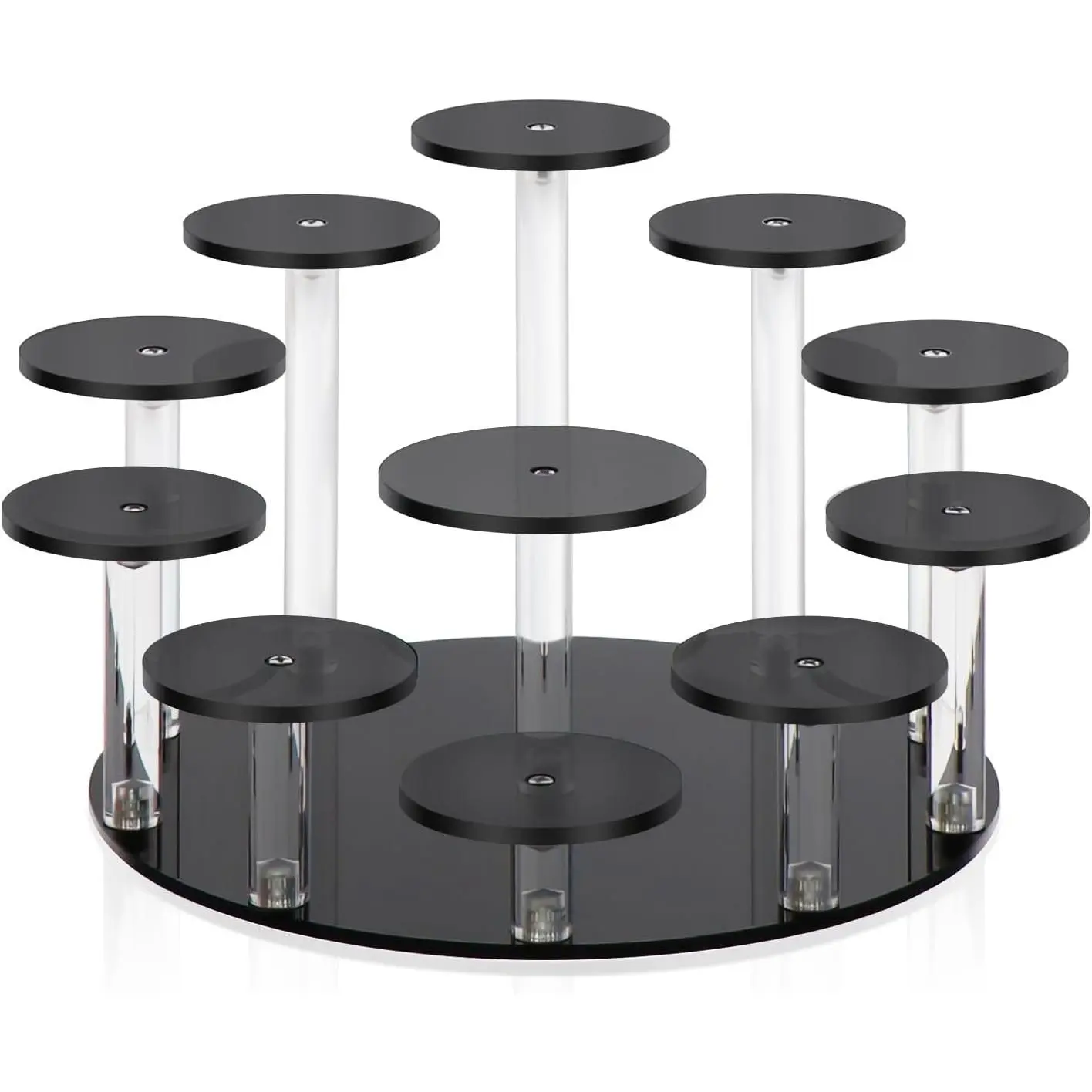 Black-11 Tier Round Synthetic Organiser Racks - Display Stand Riser for Celebrations, Watches, Cupcakes, Mini Figurines, Display Tower
