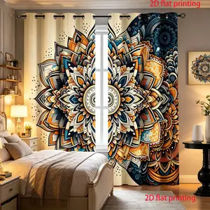 2-piece set of exotic mandala patterned light luxury curtains, Window Curtains, made of polyester fabric with semi blackout, heat-insulating and metal ring, suitable for home decor, Thermal Insulated