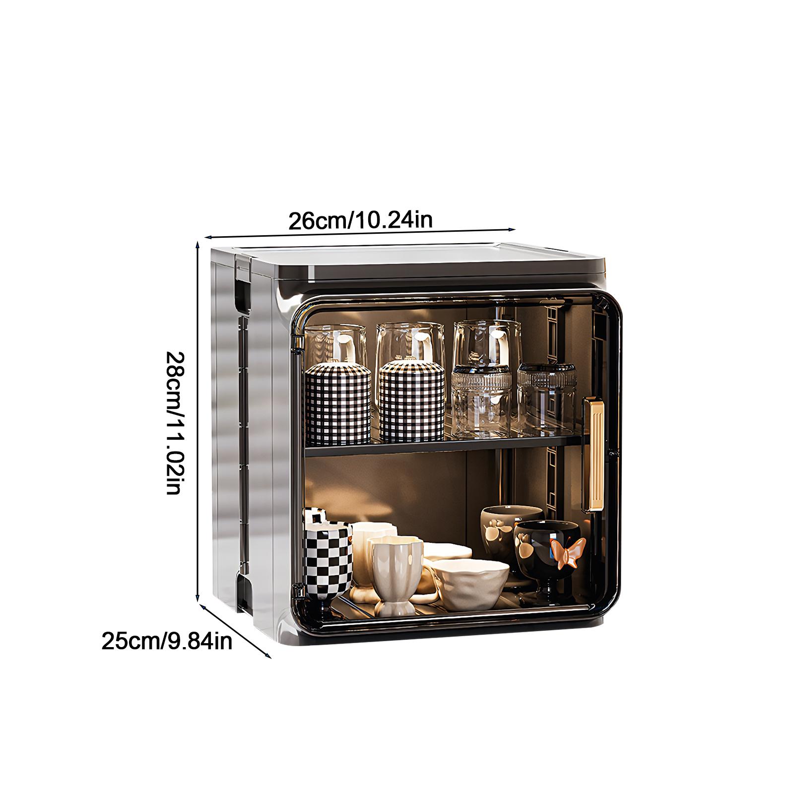 Stackable Plastic Multilayer Dustproof Cup Storage Box Large Capacity Desktop Storage Display Shelf with Doors and Shelves for Office Kitchen Coffee Bars