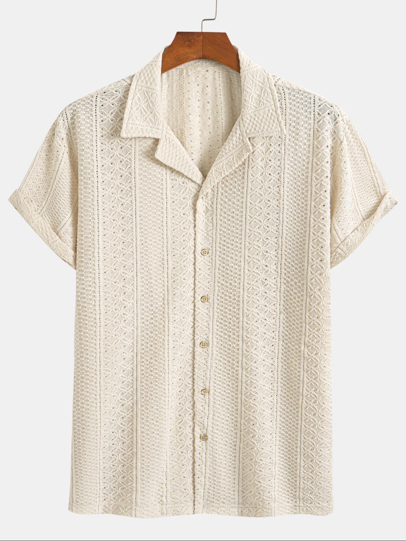 Men's Geometric Jacquard Short Sleeve Casual Party Shirt, Loose Casual Comfy Breathable Top for Summer, Men's Clothes for Daily Wear, Tropical, Casual Stylish Menswear