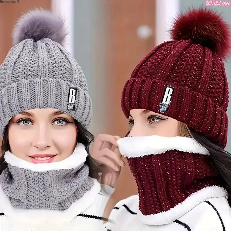 Unisex 2-Piece Acrylic Beanie & Scarf Set, Thick Plush Thermal Knit Windproof Cold Weather Accessory, Breathable Warm Outfit for Outdoor Leisure & Daily Streetwear, One Size